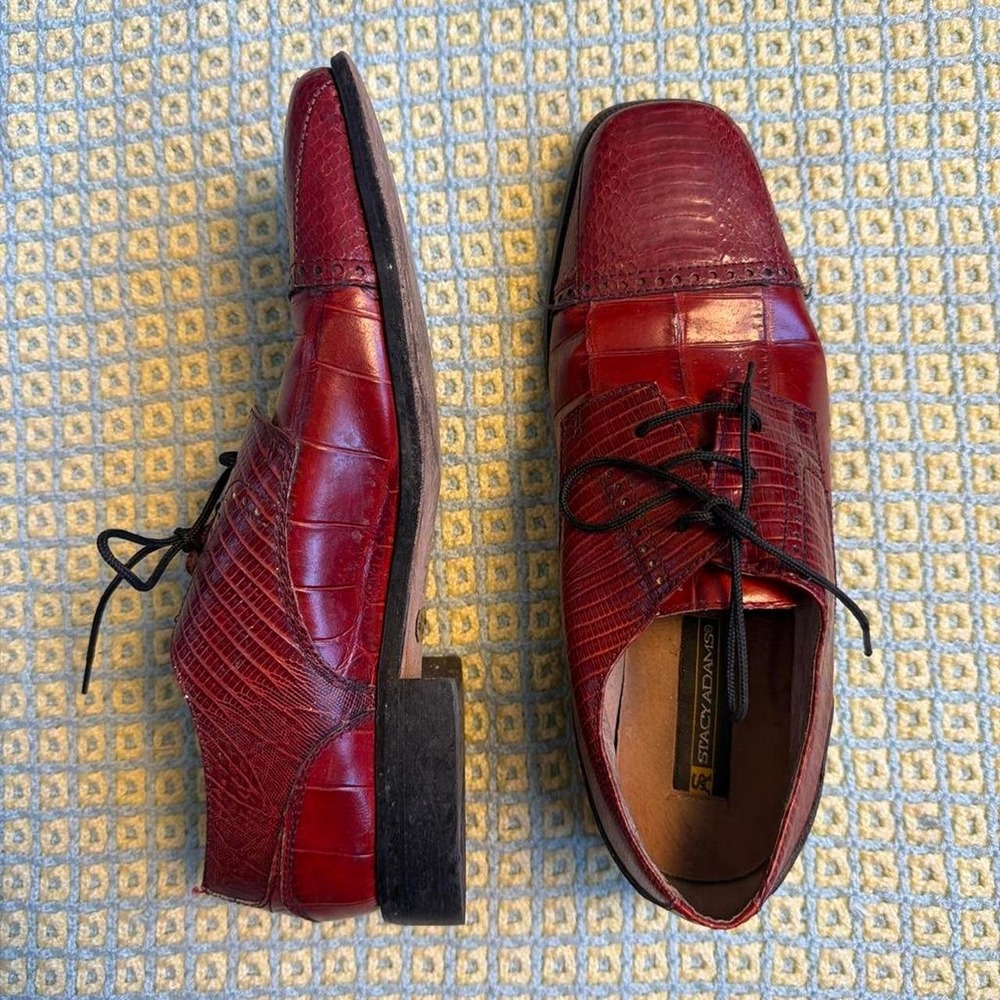 Stacy Adams Mens Red Snake Skin Leather Square Toe Dress Shoes 9.5 24131-234